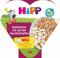 Naujos sudėties HiPP BIO augaliniai ryžiai be glitimo su švelniu jautienos guliašu
