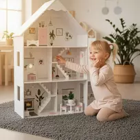 DIDELIS MEDINIS LĖLIŲ NAMAS KINDERPLAY LED VILLA XXL 118cm BALDŲ GARAŽAS
