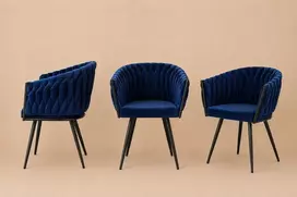Pintas aksominis fotelis Mėlyna pintinė kėdė Glamour stilingas Lugano