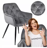 Monovo Dygsniuota kėdė svetainei Valgomojo Glamour Minkštas pilkas veliūras BLER