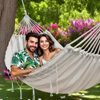DIDELIS DVIGUBAS HAMAKAS XXL 280x150 CM SODAS STIPRUS IKI 150KG BOHO