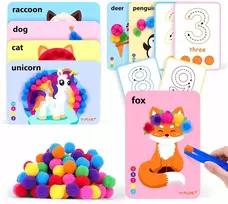 KŪRYBINIS RINKINYS VAIKAMS POMPOMS DIY DIY 3-6 METŲ GYVŪNAMS