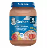 Gerber Makaronai su braškėmis, obuoliais, bananais ir varške 190g