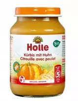 Holle Moliūgas SU VIŠTA BE PRIDĖTO CUKRAUS, BE GLITIMO NUO 5 MĖNESIŲ EKOLOGIŠKAS 190 g