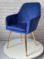 Lux Dom Furniture KĖDĖ SU PAGALVE VALGOMUI SVETAINEI Veliūras, NAVY MĖLYNA, AUKSINĖS KOJOS