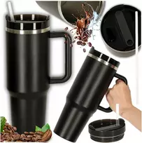 DIDELIS PLIENINIS TERMINIS PUODYLAS SU ŠIAUDU IR RANKENE kavai, arbatai, 1200ml, apvalus