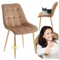 Furnitex Glamour Veliūrinė kėdė su auksinėmis kojomis Velvet Riviera 24 Cappuccino CHIC
