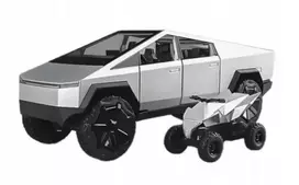 Pan i Pani Gadżet METALINIS MODELIS TESLA CYBERTRUCK SU QUAD 1:24 LED GARSO ATIDARYMOMIS DURELĖMIS