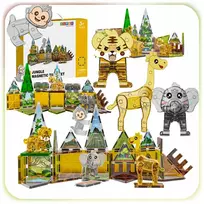MAGNETINIAI KLUOKAI 42 ELEMENTŲ MAGNETINIŲ BLOKŲ RINKINYS SAFARI VAIKAMS