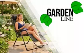 Gardenline Sodo fotelis, juodas, reguliuojamas, padėklas atramai galvai, Textilene