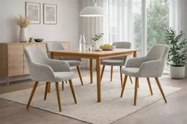Mivihome SCANDI pilka minkšta kėdė su medžio spalvos metalinėmis kojelėmis valgomajam