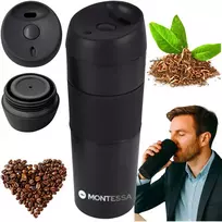 TERMOSAS ARBATAI IR KAVAI DIDELIS, NESKLYDUS, Juodas TRAVEL 450ml MONTESSA