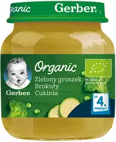 Gerber Organic Dinner Žaliųjų žirnelių brokolių cukinijų kūdikiams 125 g