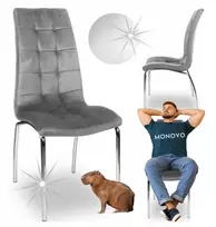 Monovo Minkšta svetainės ir valgomojo kėdė Pilka Velvet Chrome KONE