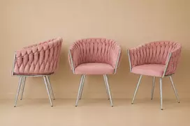 Pintas aksominis fotelis Rožinė pintinė kėdė Glamour stilinga Lugano.pro