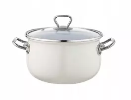 Emalia Pleszew EMALIA Bliss puodai 16cm, 2,1L, kreminiai su dangteliu, plieninėmis rankenomis