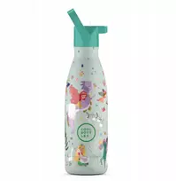 Cool Bottles - Nerūdijančio plieno vaikiškas buteliukas su šiaudeliu arba užsukimu, 350ml (Princess kingdom)