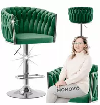 Monovo Reguliuojama Glamour virtuvės kėdė, sidabrinis pintas veliūras, butelis žalias