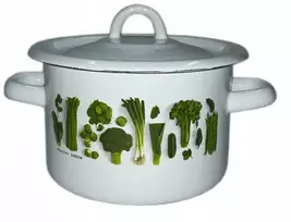 Emaliuotas puodas su dangteliu NET-POL BALTOS ŽALIOS DARŽOVĖS 18 CM 3 L