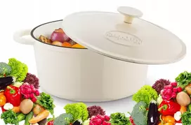 Emaliuota ketaus kepimo indas, puodas, 5 l, apvalus, KREMINIS, virimas