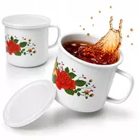 Retro emaliuotas puodas, puodelis su dangteliu, pieno arbatinukas, 0,5l