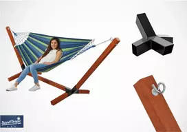XXL medinis hamako rėmas, impregnuotas, 220kg + 2 asmenų hamako komplektas
