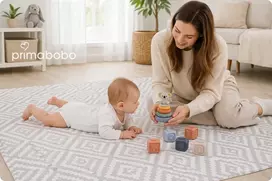 PRIMABOBO Dvipusis sulankstomas putplasčio kilimėlis 150x180 vaikams rusvai gelsvas Pilkas