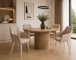 Mivihome Šviesiai smėlio spalvos apmušta ADELE II kėdė su kašmyro kojomis skirta svetainei ir valgomajam