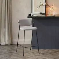 Minkšta baro kėdė Šviesiai pilka Moderni Loft juodos metalinės kojos