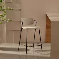 Smėlio spalvos Modern Loft minkšta baro kėdė, juodos metalinės kojos