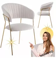 Monovo Veliūrinė Glamour kėdė valgomajam, kašmyro smėlio spalvos, auksinės kojos, HAVANA