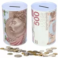 PIGGY BANK METALINĖS CIN NOMINĖS MONETOS PINIGŲ BANKNOTAS 500 M PLN