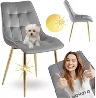 Monovo Pilka minkšta veliūrinė kėdė su auksinėmis kojomis Glamour Pilka CHIC