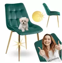 Monovo Žalia dygsniuota veliūrinė kėdė svetainei valgomajam Glamour Gold Legs CHIC