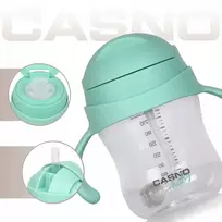 Vaikiškas buteliukas, puodelis, neišsiliejantis buteliukas su pasvertu šiaudeliu Casno 240 ml 6m+