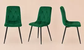 Lugano Minkšta žalio aksomo kėdė svetainei, virtuvei, valgomajam, dygsniuota BORGO