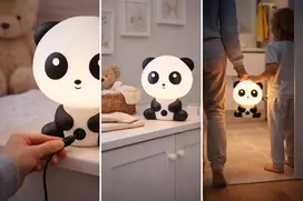 NAKTINIS LEMPAS VAIKAMS BERNIUKAI MERGAITĖS PANDA ANT STALO DOVANA 3D meškiukas