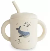 MUSHIE Silikoninis gėrimo puodelis su banginių šiaudeliu