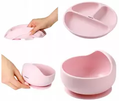 Baby Ono BABYONO | Silikoninių indų rinkinys | dubuo ir lėkštė, rožinė