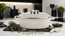 Hauspremium Marmurinis puodas su dangteliu DIDELIS 24CMX10CM DUJŲ INDUKCINIAI PUODAI 4,4L