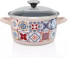 Metalac Emaliuotas puodas su stikliniu dangteliu, 24 cm 6.0L, kreminis, Port