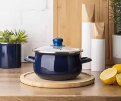Emaliuotas puodas su dangteliu, Altom Design indukcinis puodas, tamsiai mėlynas, 1,3l