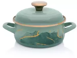 Metalac Žemas emaliuotas puodas su dangčiu 16 cm 1,5 l, mėtų, Marmuro kolekcija
