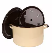 Silesia Emalio puodas su dangteliu 13,6 l skersmuo 30 cm aukštis 20 cm kreminis/tamsus centras 7686