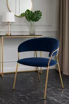 Minkšta kėdė, fotelis virtuvei, valgomajam, svetainei, Nubo Velvet Dark Mėlyna