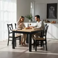 Medinė juoda kėdė x2 kieta sėdynė svetainės valgomojo kryžminiam loftui
