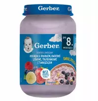 Gerber Makaronai su bananais, miško vaisiais, braškėmis ir varške 190 g