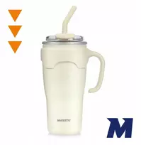 Majestic Sport Terminis kelioninis puodelis su šiaudiniu snapeliu, didele rankena kavai, plieno, 650 ml