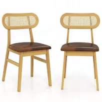 Costway Medinės rotango kėdės, 2 vnt, Loft Vintage Brown