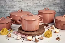 Emaliuotas puodas su dangčiu Žemas 20cm 2,75L Metalac Mocha Mousse